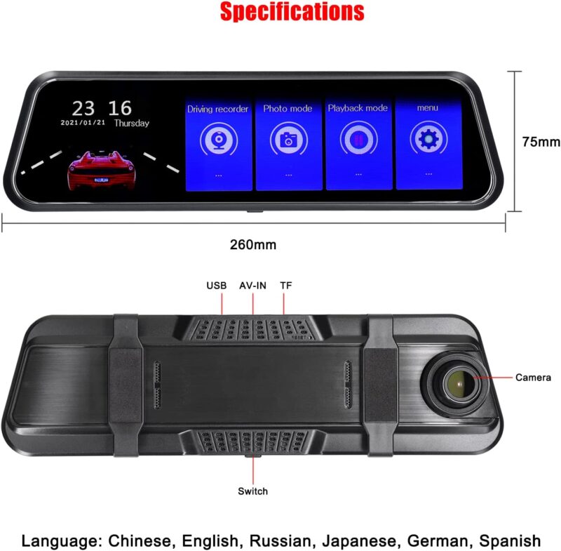 اینه مانیتور دار و دوربین دنده عقب خودرو Night Vision Dash Cam مدل full-HD 9.66" TFT - Image 3