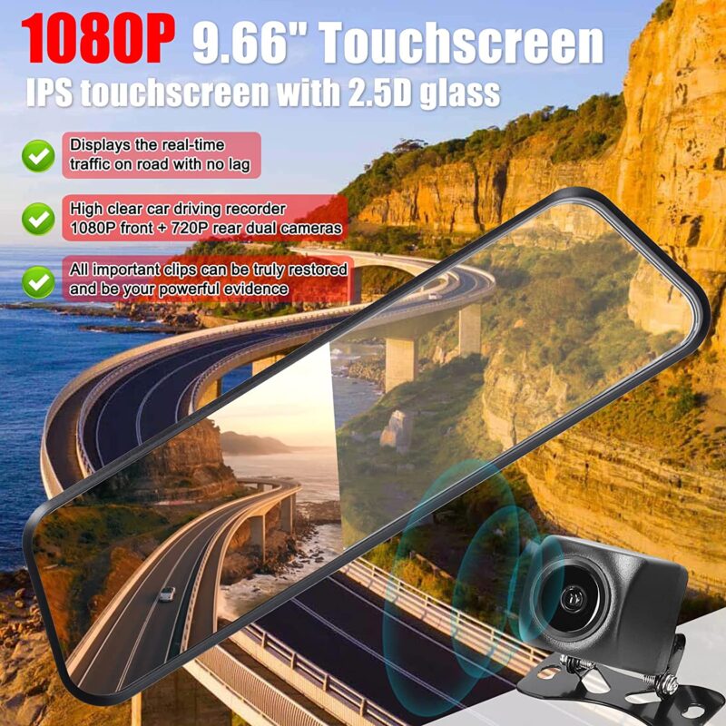 اینه مانیتور دار و دوربین دنده عقب خودرو Night Vision Dash Cam مدل full-HD 9.66" TFT - Image 8