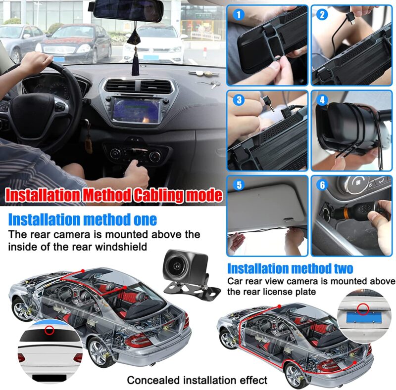 اینه مانیتور دار و دوربین دنده عقب خودرو Night Vision Dash Cam مدل full-HD 9.66" TFT - Image 6