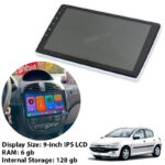 مانیتور 9 اینچ Rock Strem - 4K QLED Car Play AHD DSP pro 8 هسته ای رم 6 حافظه داخلی 128 مناسب پژو 206