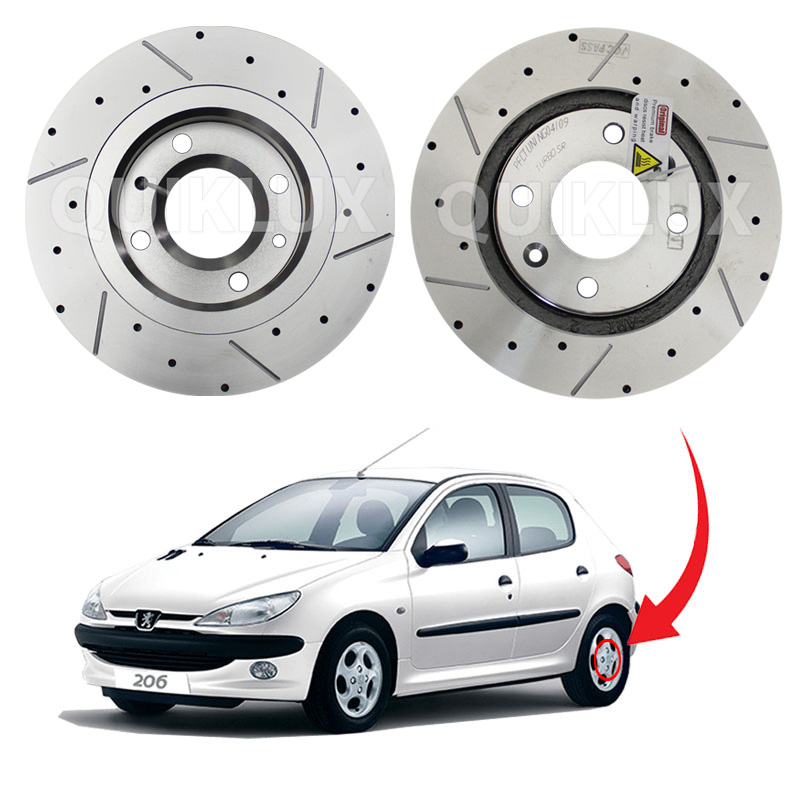 دیسک ترمز PFC سوراخ دار شیار دار چرخ عقب پژو 206 تیپ 5 - مدل توربو اس