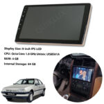 مانیتور 9 اینچ DSP + CarPlay burmester – رم 4 حافظه داخلی 64 مناسب پژو 405 داشبورد جدید