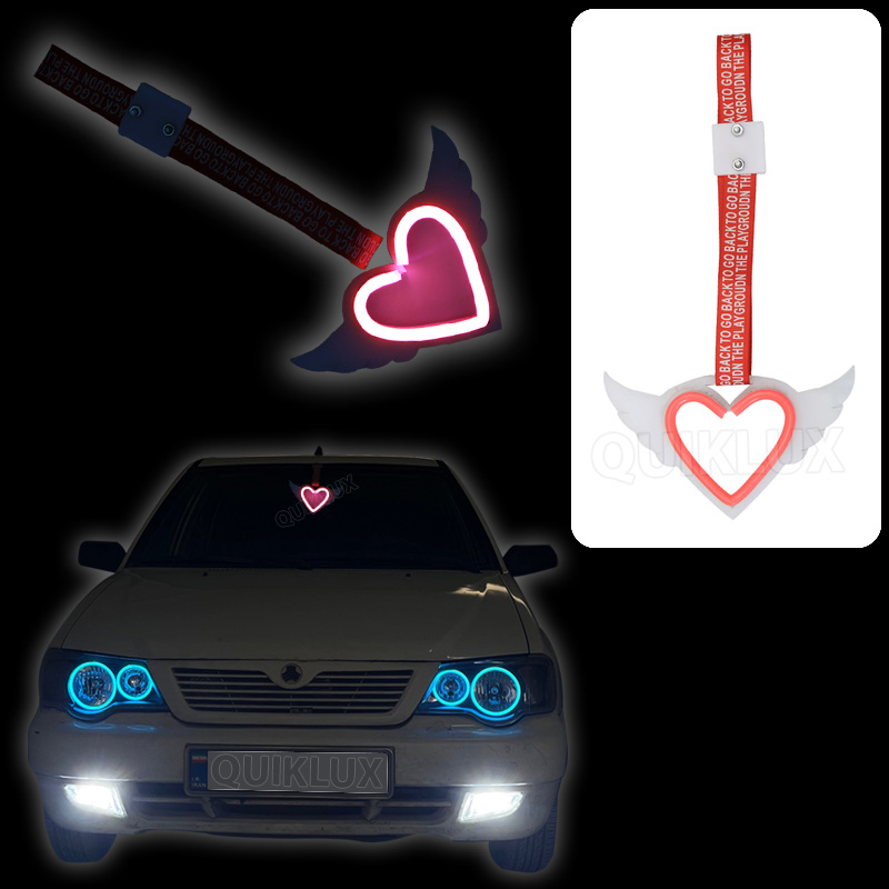 آویز طرح قلب بالدار چراغ دار - صورتی