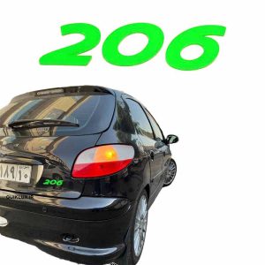 آرم نوشته 206 (طرح اسپرت) – مناسب برای پژو 206 رنگ سبز فسفری